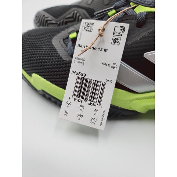 Men Size 10 Adidas Barricade 13 Tennis Shoes IH2559 Black/Lucid Lemon New main image 4